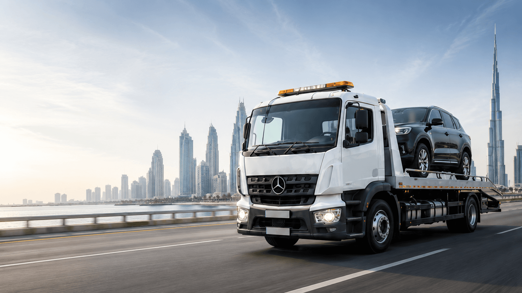Fast Recovery vehicle recovery truck transporting a car in Dubai